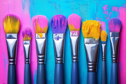 Colorful Paint Brushes on Textured Background