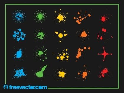 Colorful Paint Splashes Set Free Vector