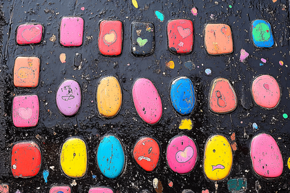 Colorful Painted Tiles With Symbols