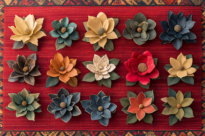 Colorful Paper Flowers on Red Rug