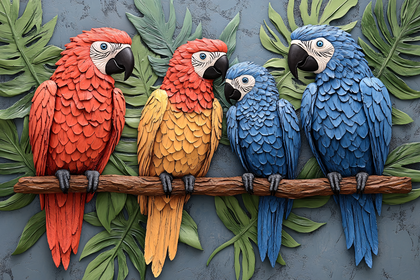 Colorful Parrots Perched on Branch
