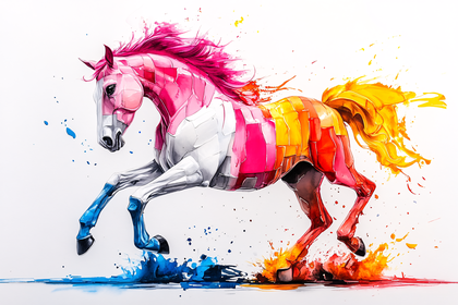 Colorful Patchwork Horse Galloping