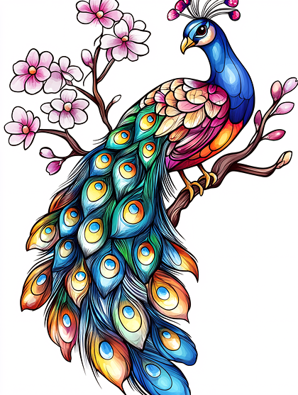 Colorful Peacock on a Branch