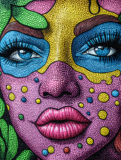 Colorful Pointillist Woman Face