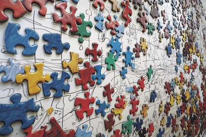 Colorful Puzzle Pieces on Whiteboard