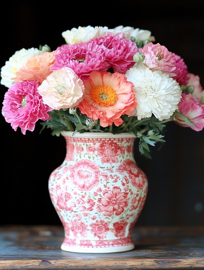 Colorful Ranunculus Bouquet in Floral Vase