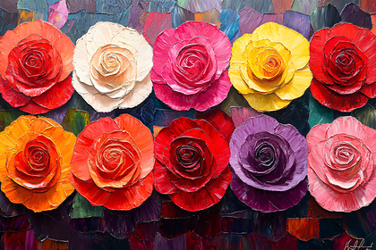 Colorful Roses Impasto Painting