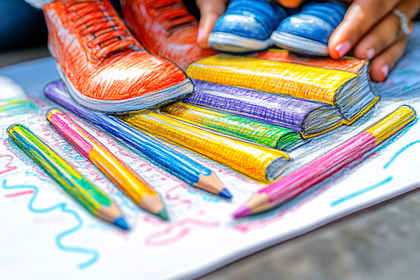 Colorful Shoes Books and Pencils Drawing