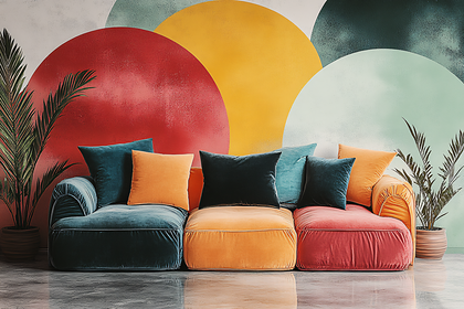 Colorful Sofa with Geometric Circle Wall