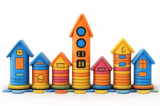 Colorful Stacked Houses Representing Growth