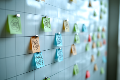 Colorful Sticky Notes on Grid Wall