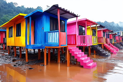 Colorful Stilt Houses By Water