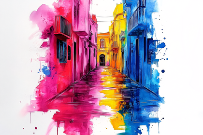Colorful Streetscape Watercolor