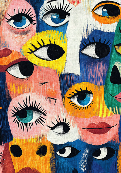 Colorful Stylized Faces Painting in Abstract Style