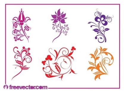 Colorful Swirling Flowers Set Free Vector