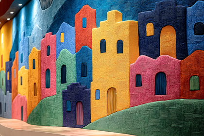 Colorful Textile Townscape Mural