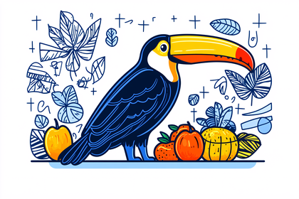 Colorful Toucan with Fruit Illustration