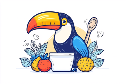Colorful Toucan with Fruits and Spoon