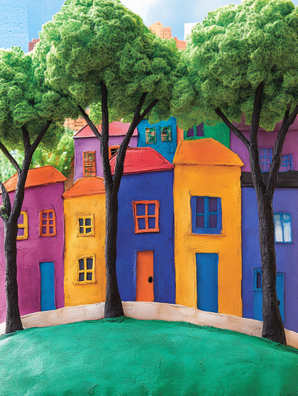 Colorful Townhouses And Trees