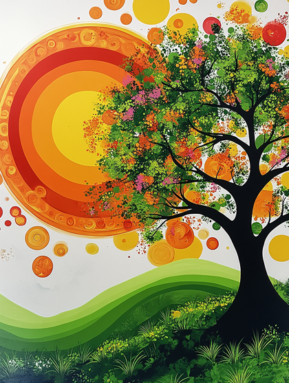 Colorful Tree and Sun Design