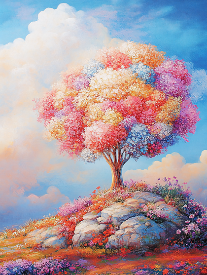 Colorful Tree on a Hill