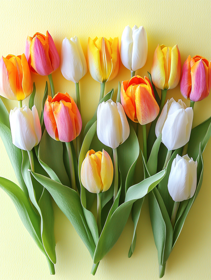 Colorful Tulips on Yellow Background
