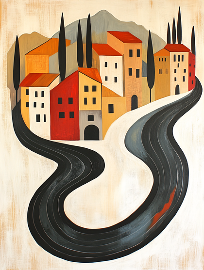 Colorful Village On Winding Road