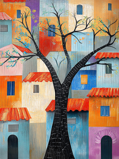 Colorful Village Painting