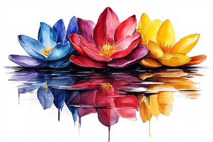 Colorful Water Lilies Reflection