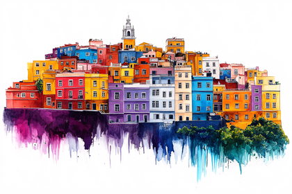 Colorful Watercolor Cityscape