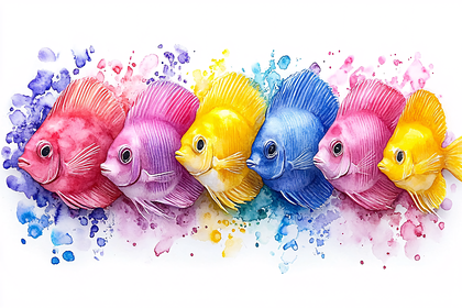 Colorful Watercolor Fishes