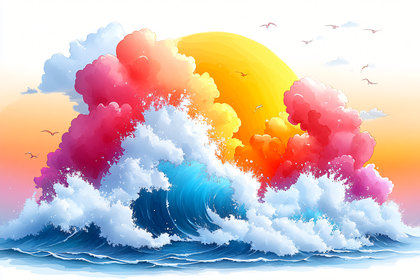 Colorful Wave Under Sunset Sky