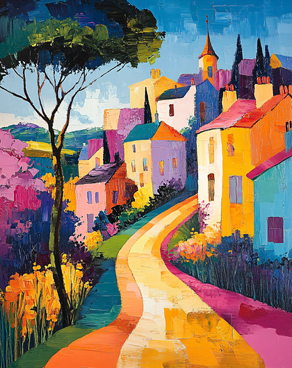 Colorful Winding Road Through a Village