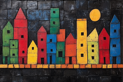 Colorful Wooden Block Cityscape