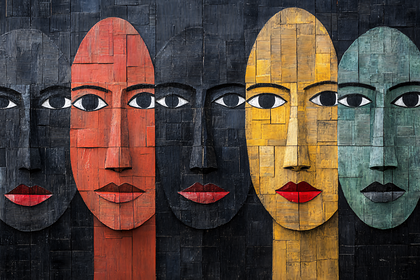 Colorful Wooden Faces Artwork