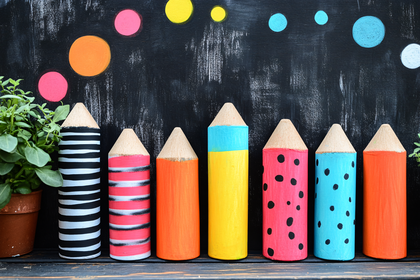 Colorful Wooden Pencils on Blackboard