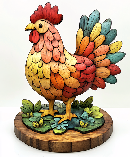 Colorful Wooden Rooster Decoration