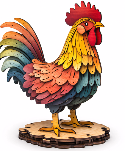 Colorful Wooden Rooster Puzzle