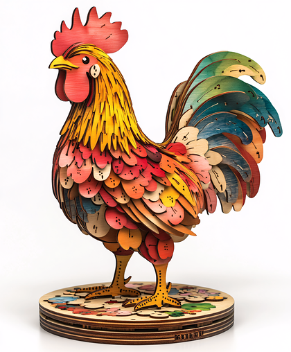 Colorful Wooden Rooster Sculpture