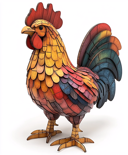 Colorful Wooden Rooster Sculpture