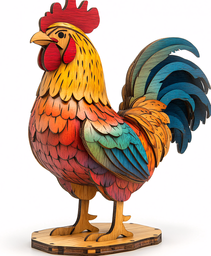 Colorful Wooden Rooster Sculpture