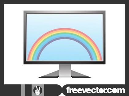 Computer Screen With Rainbow Free Vector
