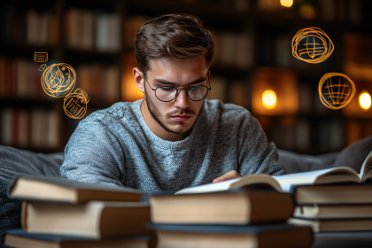 Concentrated Reader with Books