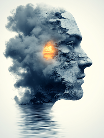 Conceptual Human Head with Landscape Inside