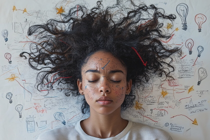 Conceptual Portrait Of Woman With Idea Doodles