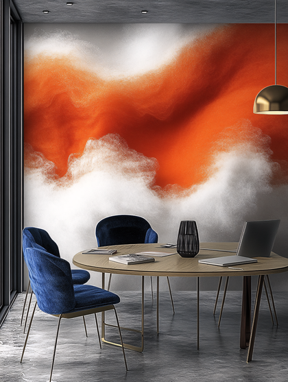 Conference Room with Abstract Orange and White Wall Art