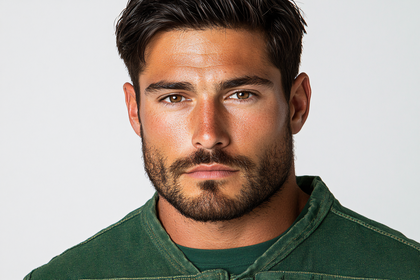 Confident Man in Green Denim Jacket