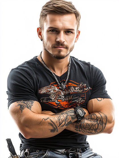 Confident Muscular Man with Tattoos Portrait