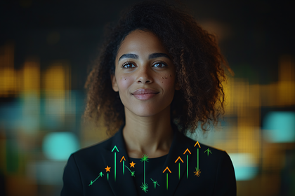 Confident Woman with Growth Graphics