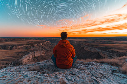 Contemplating Star Trails Over Canyon